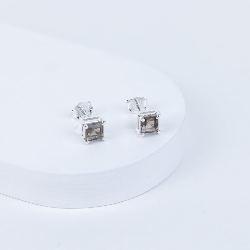 Smokey Quartz Box Earrings in 92.5 Sterling Silver