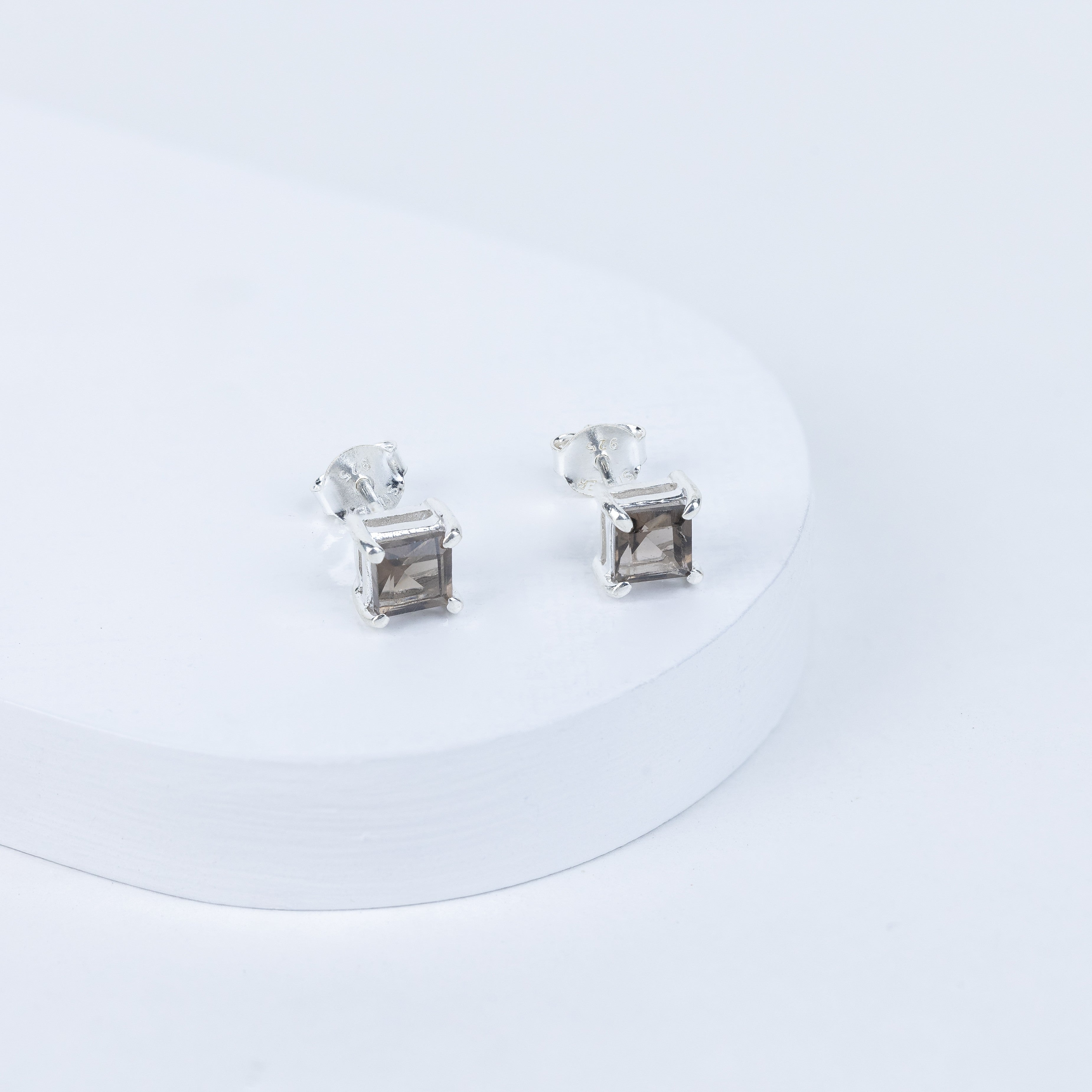 Smokey Quartz Box Earrings in 92.5 Sterling Silver