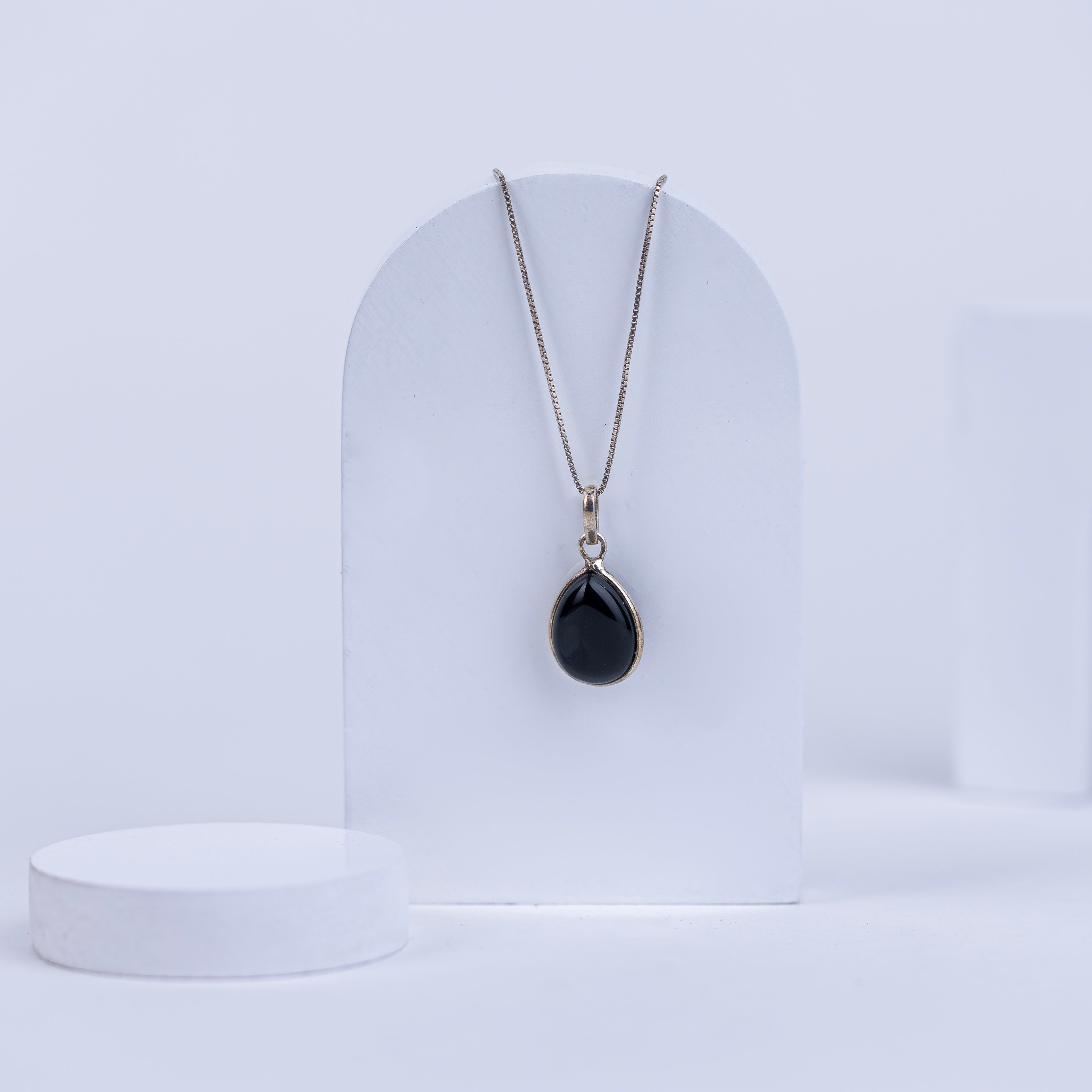 Black Tourmaline Teardrop Pendant in 92.5 Sterling Silver