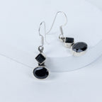 Black Tourmaline Teardrop Danglings in 92.5 Sterling Silver