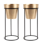 Amaya Decors Big Pot Shape Planter with Stand Black & Gold Set of 2