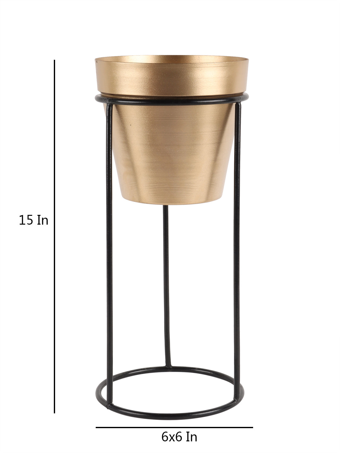Amaya Decors Big Pot Shape Planter with Stand Black & Gold Set of 2