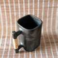 Longpi Black Pottery Beer Mug Large Square