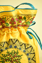Yellow Silk Handpainted Madhubani Potli