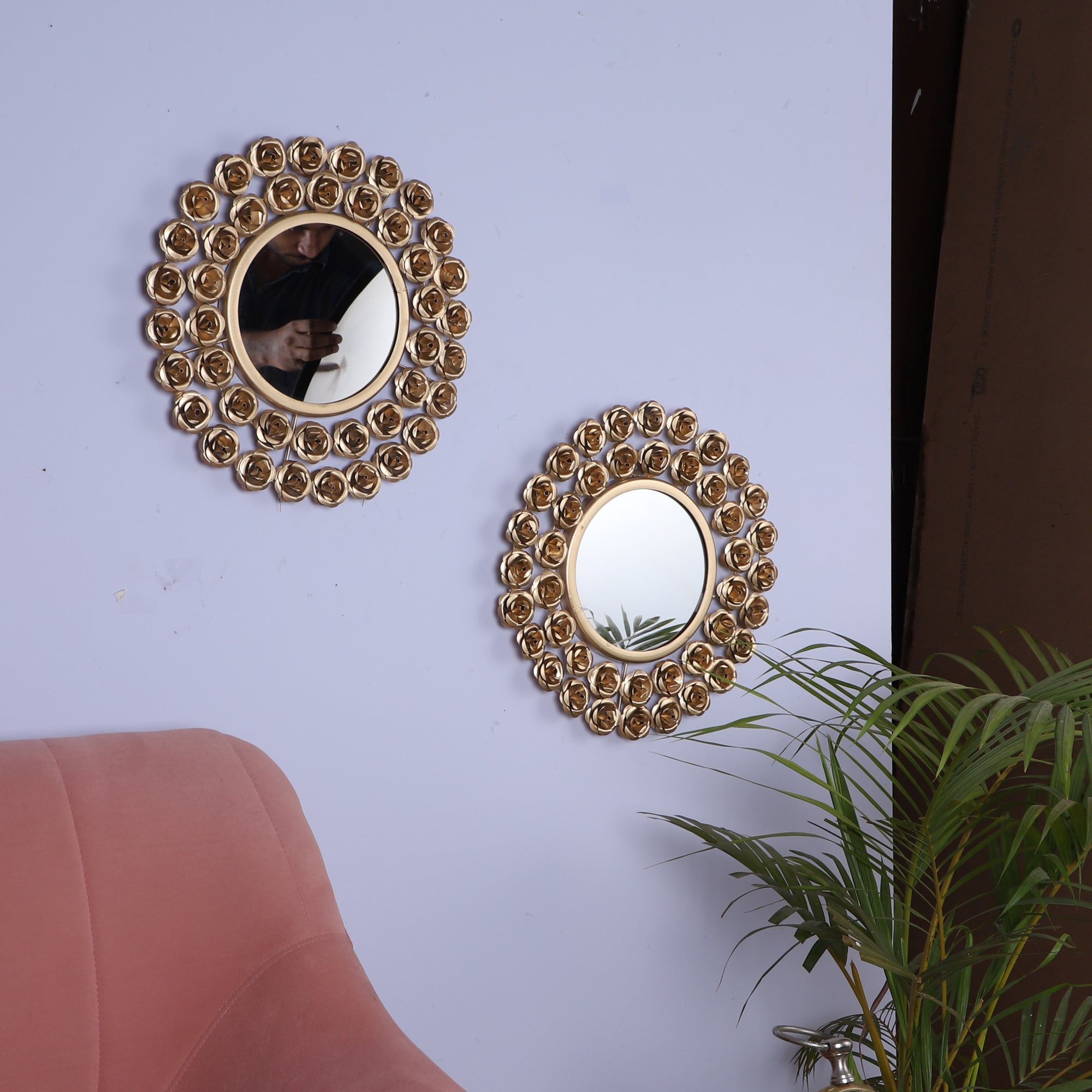 Amaya Decors Gold Rose Mirror Set of 2 (15x15x1 Inch)