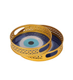 Amaya Decors Evil Eye Meena Tray Set of 2 | Gold | Iron with Powder Coating