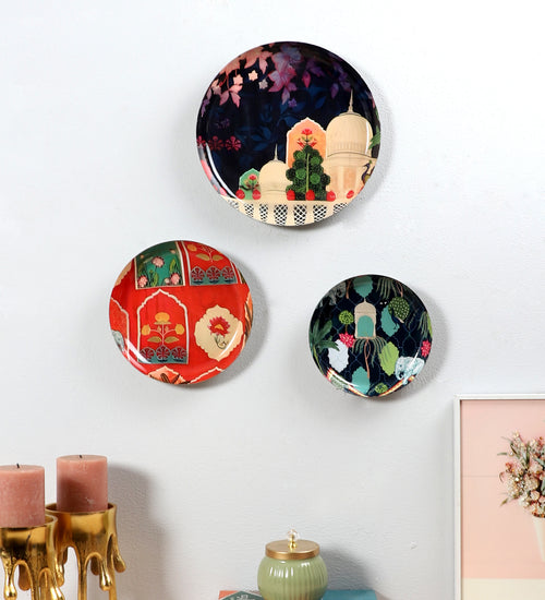 Amaya Decors Pink & Blue Monument Meena Wall Art Set of 3