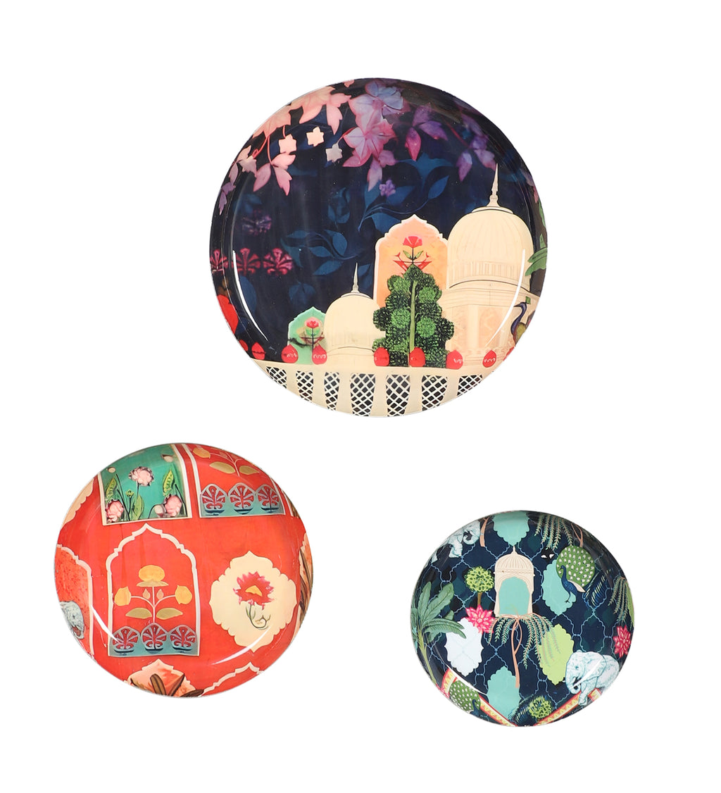 Amaya Decors Pink & Blue Monument Meena Wall Art Set of 3