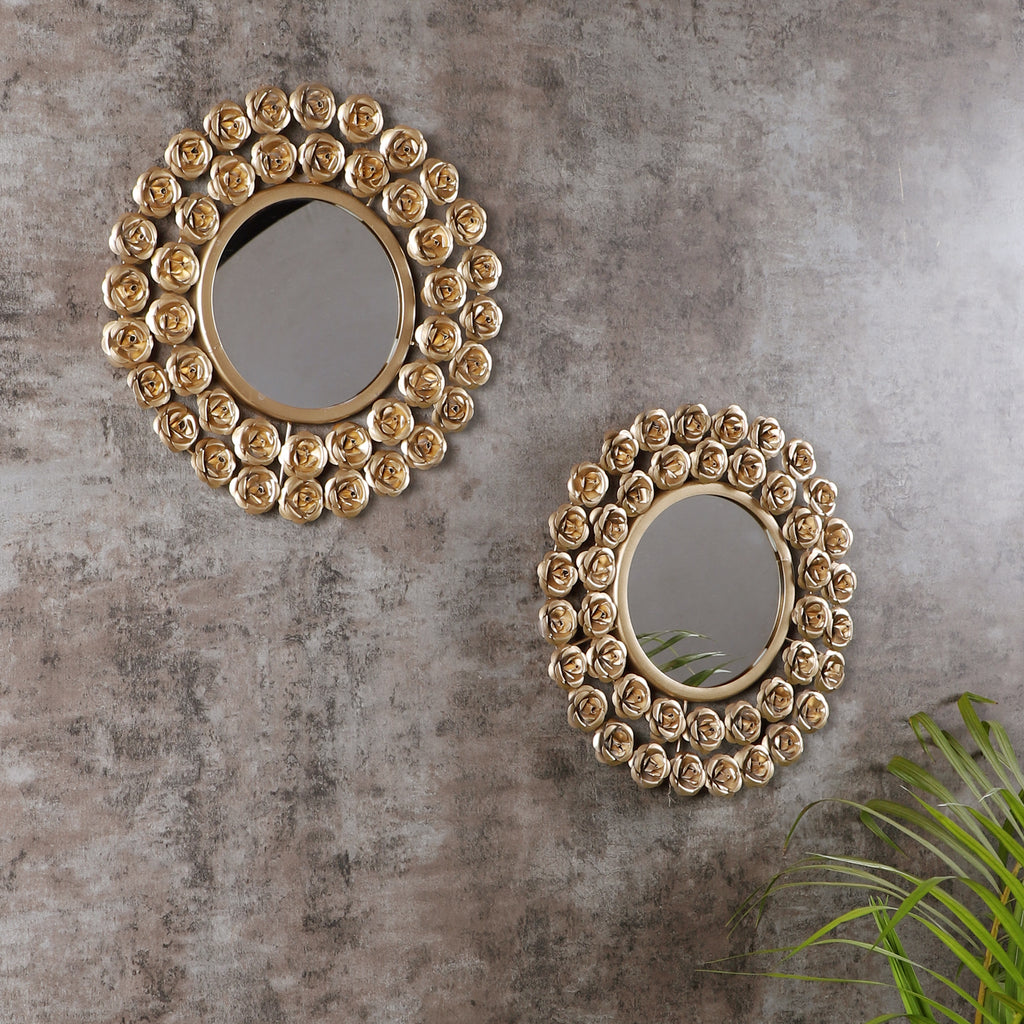 Amaya Decors Gold Rose Mirror Set of 2 (15x15x1 Inch)