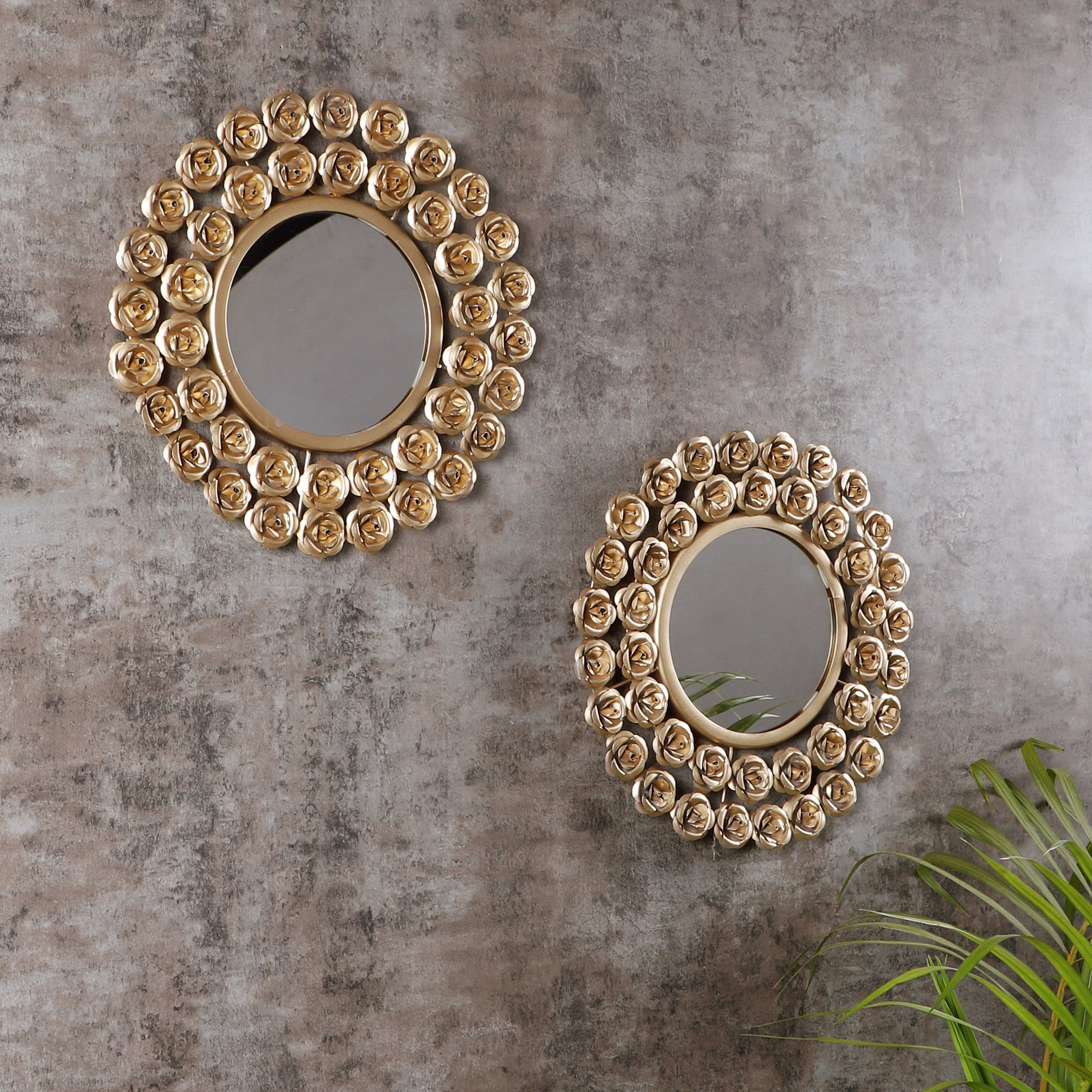 Amaya Decors Gold Rose Mirror Set of 2 (15x15x1 Inch)