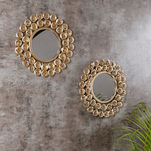 Amaya Decors Gold Rose Mirror Set of 2 (15x15x1 Inch)