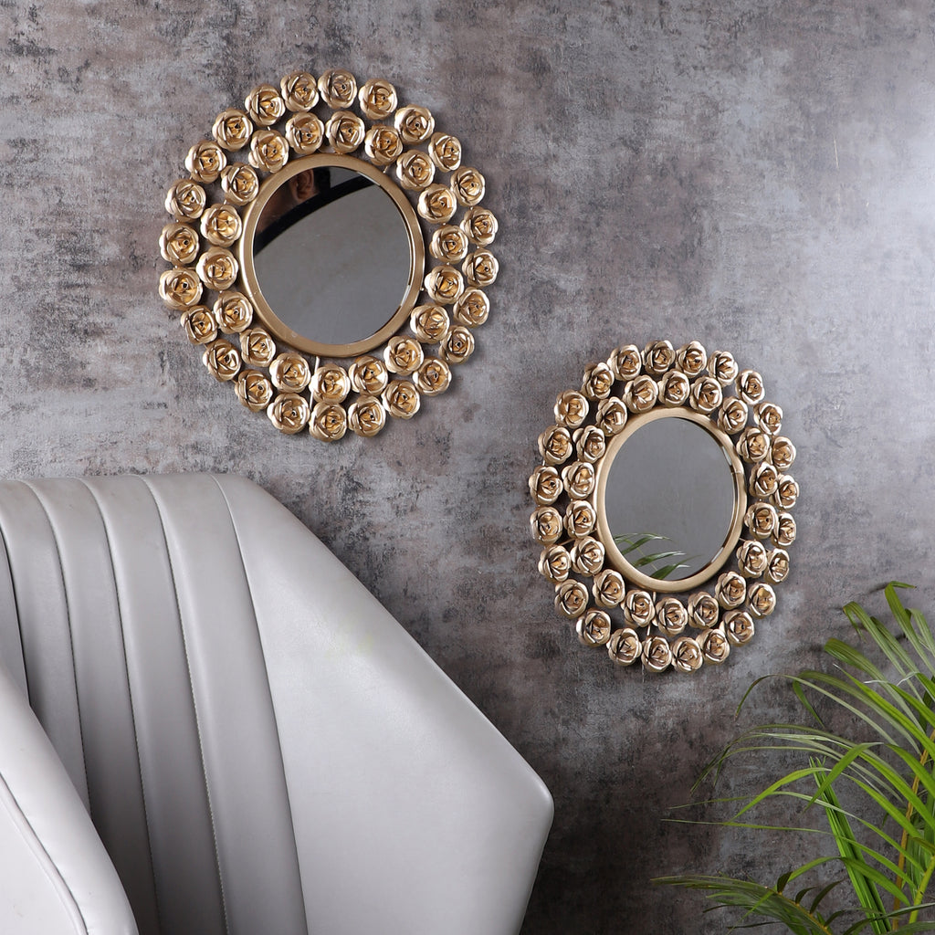 Amaya Decors Gold Rose Mirror Set of 2 (15x15x1 Inch)