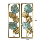 Amaya Decors Green & Gold Etchiing Leaves Rectangular Wall Décor Set of 2