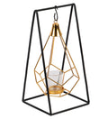 Amaya Decors Gold & Black Triangle Diamond Pendulam Tealight Holder with Glass | Gold & Black | Iron with Powder Coating