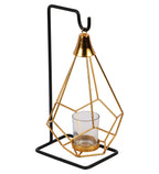 Amaya Decors Gold & Black Diamond Pendulam Tealight Holder with Glass | Gold & Black | Iron with Powder Coating