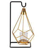 Amaya Decors Gold & Black Diamond Pendulam Tealight Holder with Glass | Gold & Black | Iron with Powder Coating