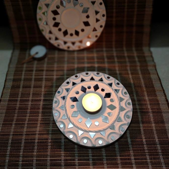 Kutch Lippan Mud Work Tealight Holder Set of 2