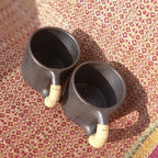 Longpi Black Pottery Coffee Mug Small - Round - Set of 2