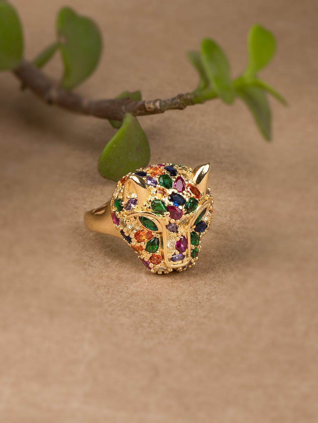 Studded Panther Adjustable Ring