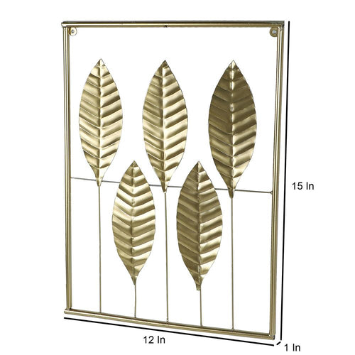 Amaya Decors Gold Rectangular Leaves Wall Decor Set of 3