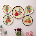 Amaya Decors Radhey Krishna Metal & Meena Wall Plates Set of 5