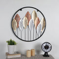 Amaya Decors Round Gold Silver & Copper Etching Leaves Wall Décor